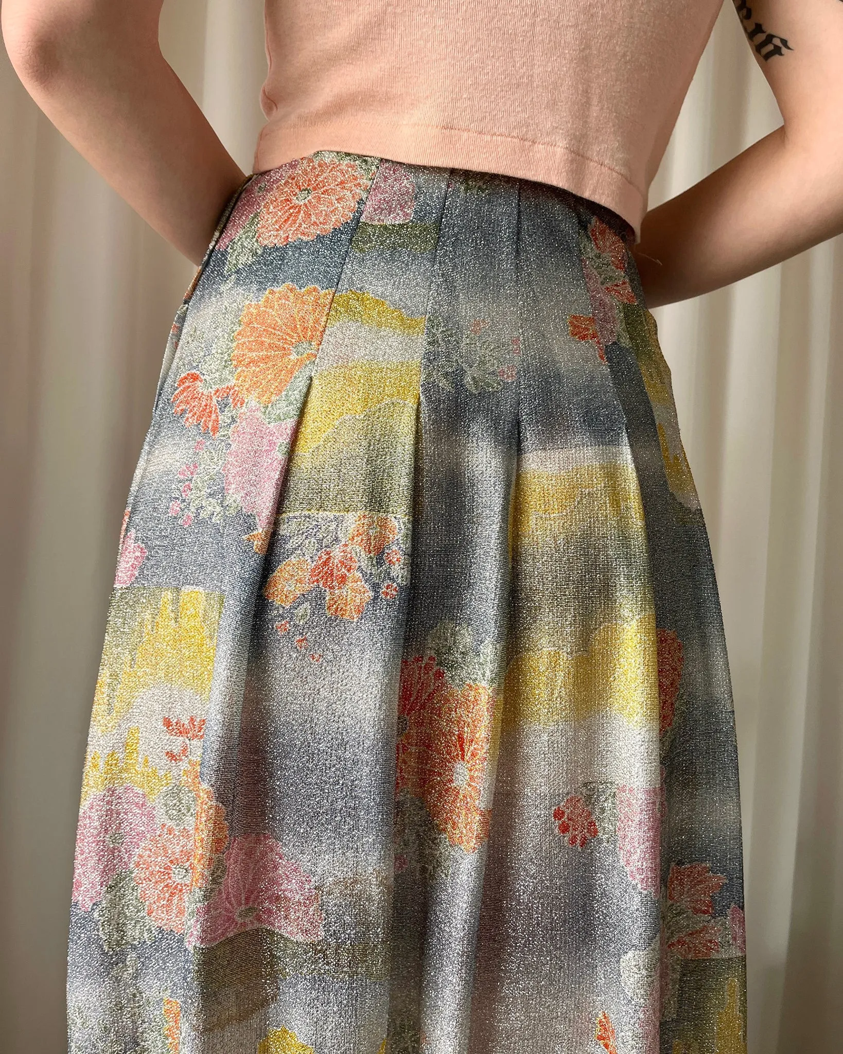 70s Metallic Floral Maxi Skirt | S