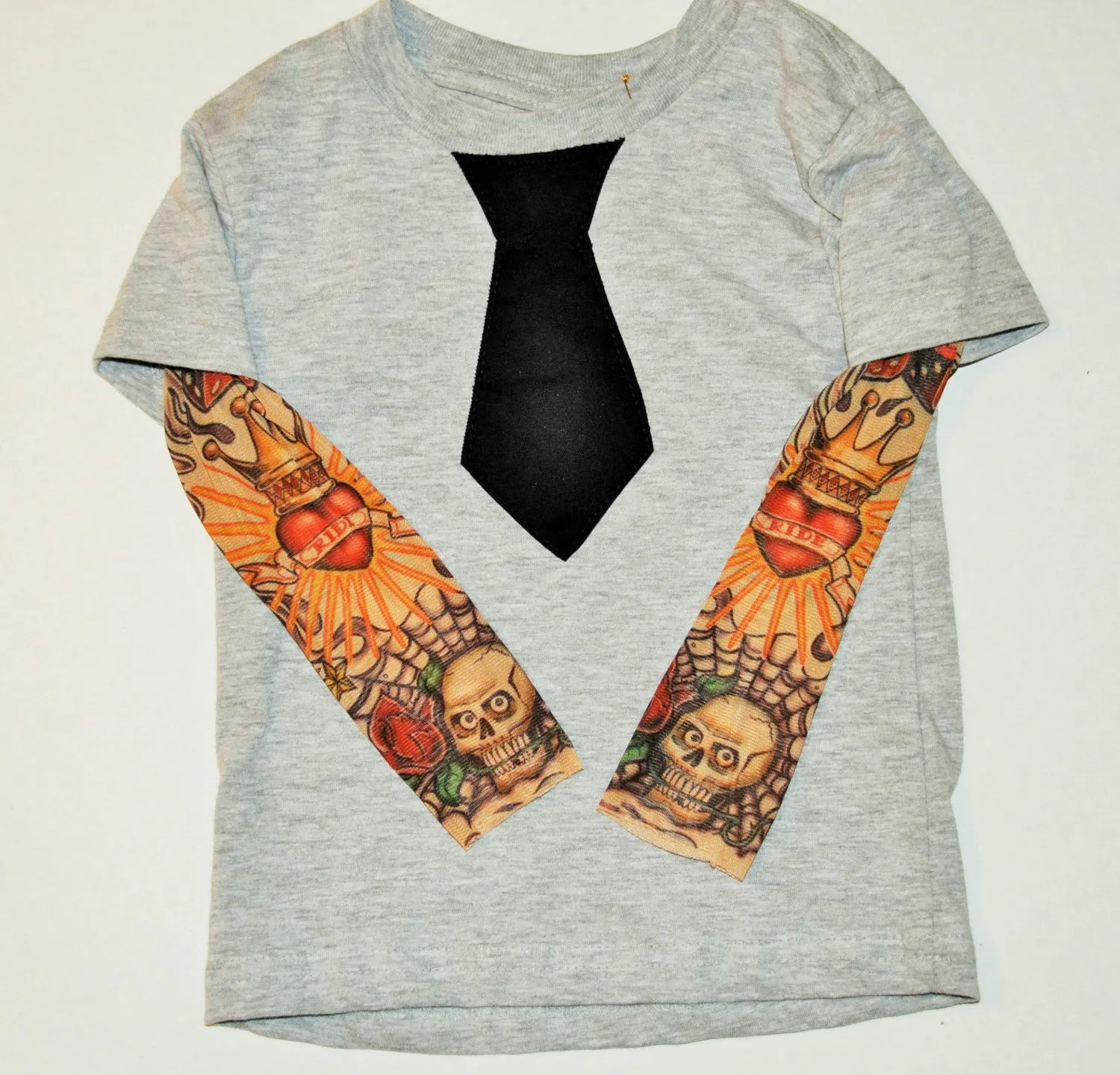 baby Tattoo sleeve shirt, rocker inspired Tattoo sleeve bodysuit or T-shirt with black tie. tattoo shirt, stylish rocker baby, cake smash