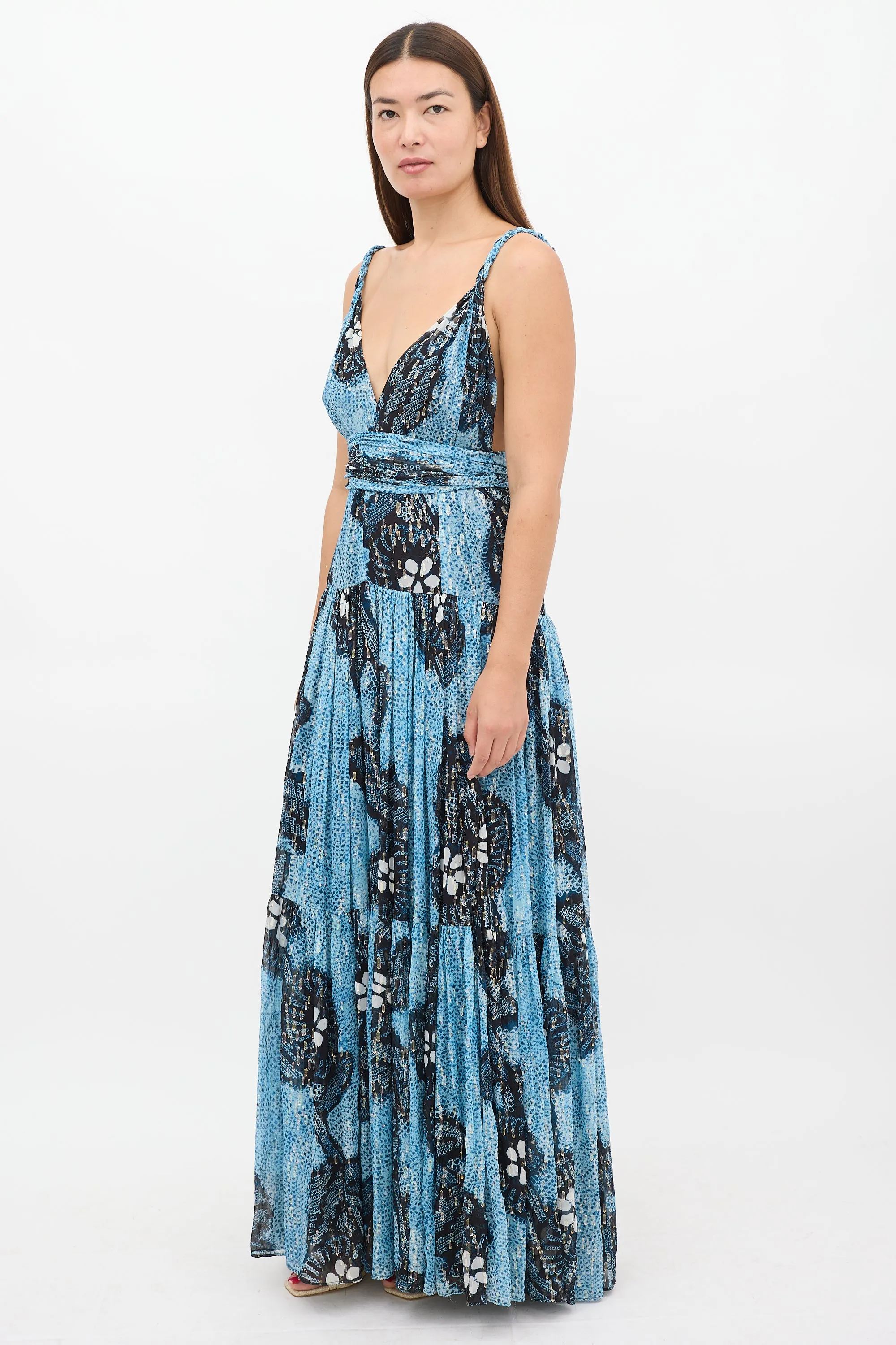 Blue Silk Floral Kemala Maxi Dress