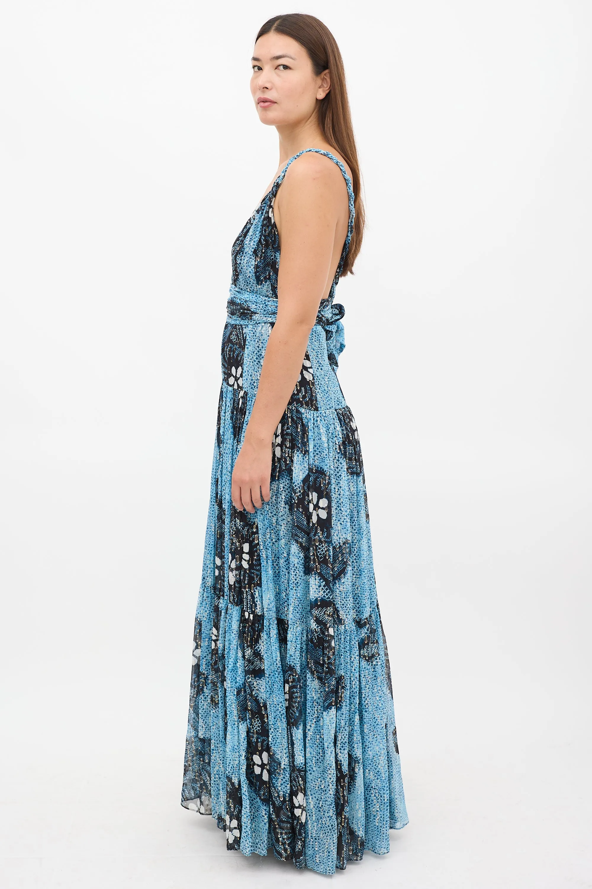 Blue Silk Floral Kemala Maxi Dress