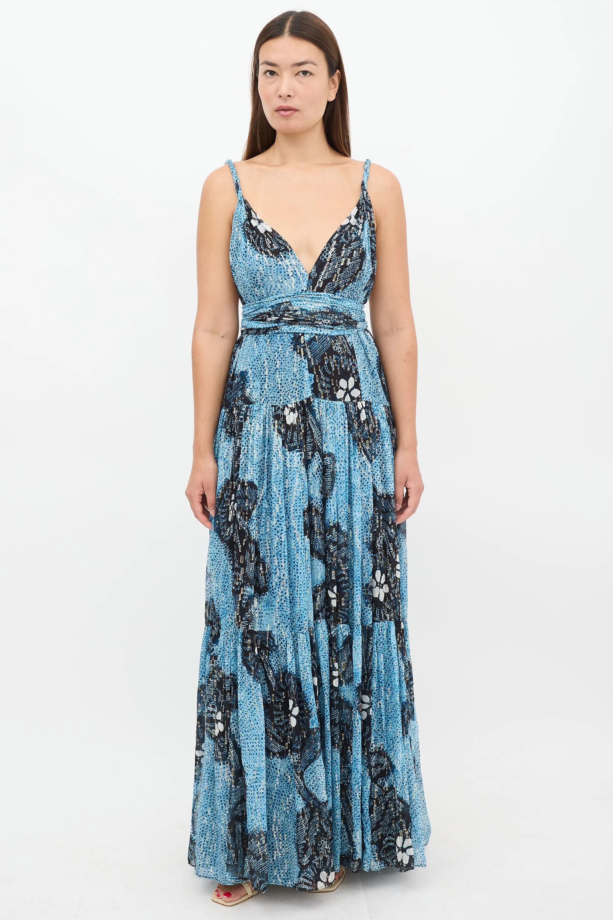 Blue Silk Floral Kemala Maxi Dress