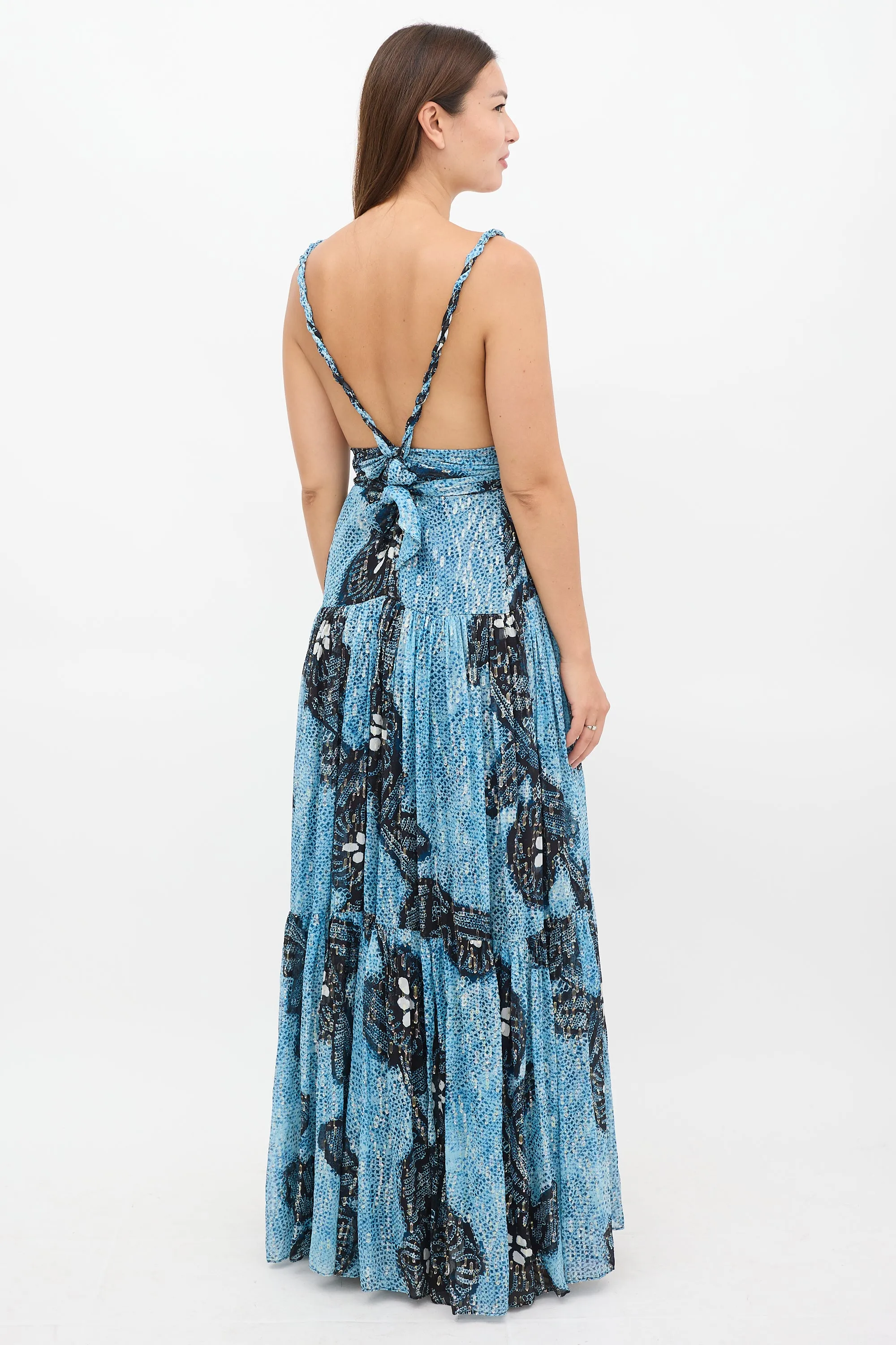 Blue Silk Floral Kemala Maxi Dress