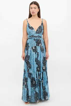 Blue Silk Floral Kemala Maxi Dress