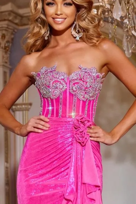 Jovani D6031 Size 10 Black Crystal Ruffle Corset Slit Prom Dress Pageant Gown Formal Backless Cut Out