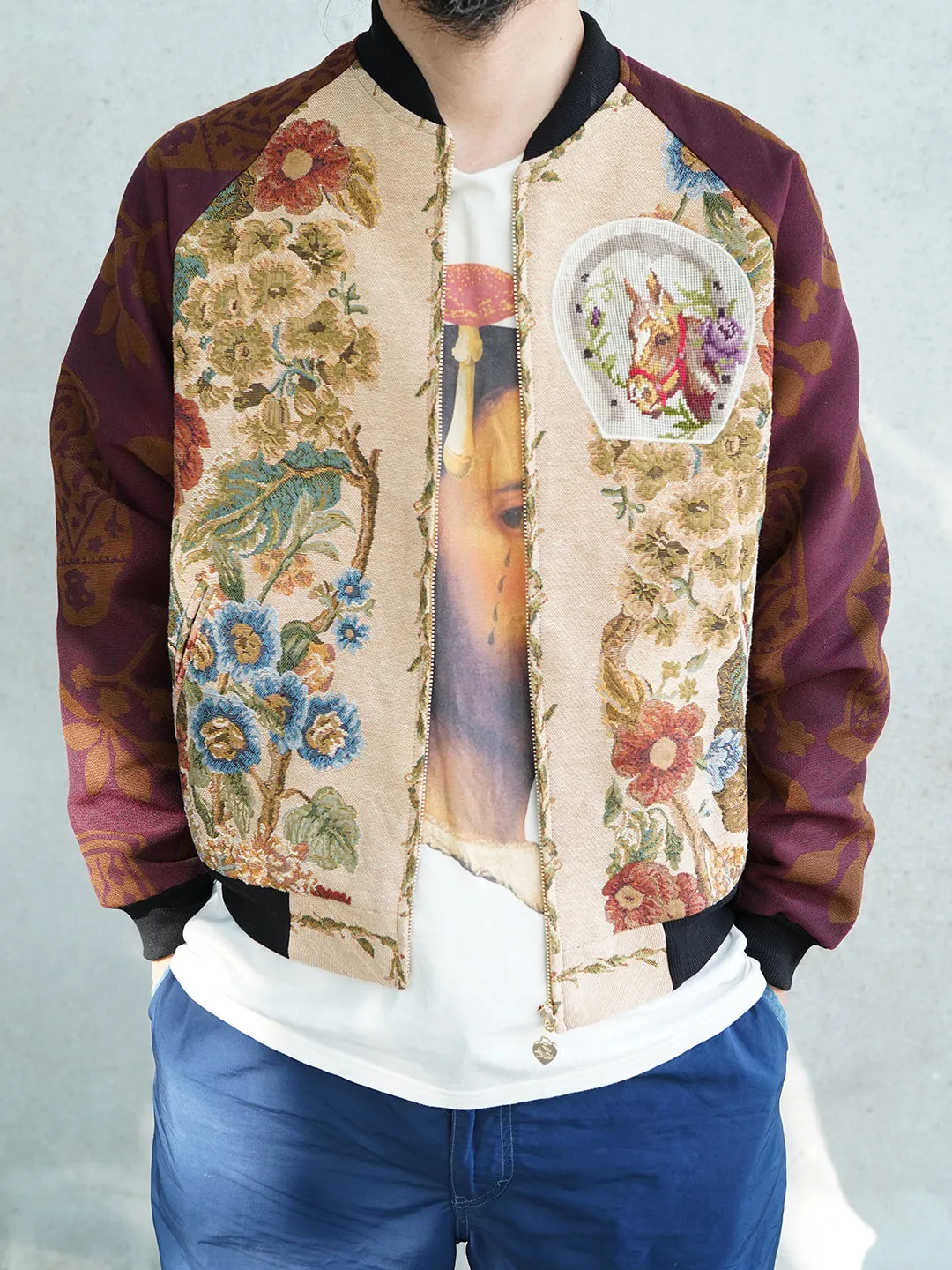Unlogical Poem Flower Velvet Embroidery Patchwork Red Souvenir Jacket