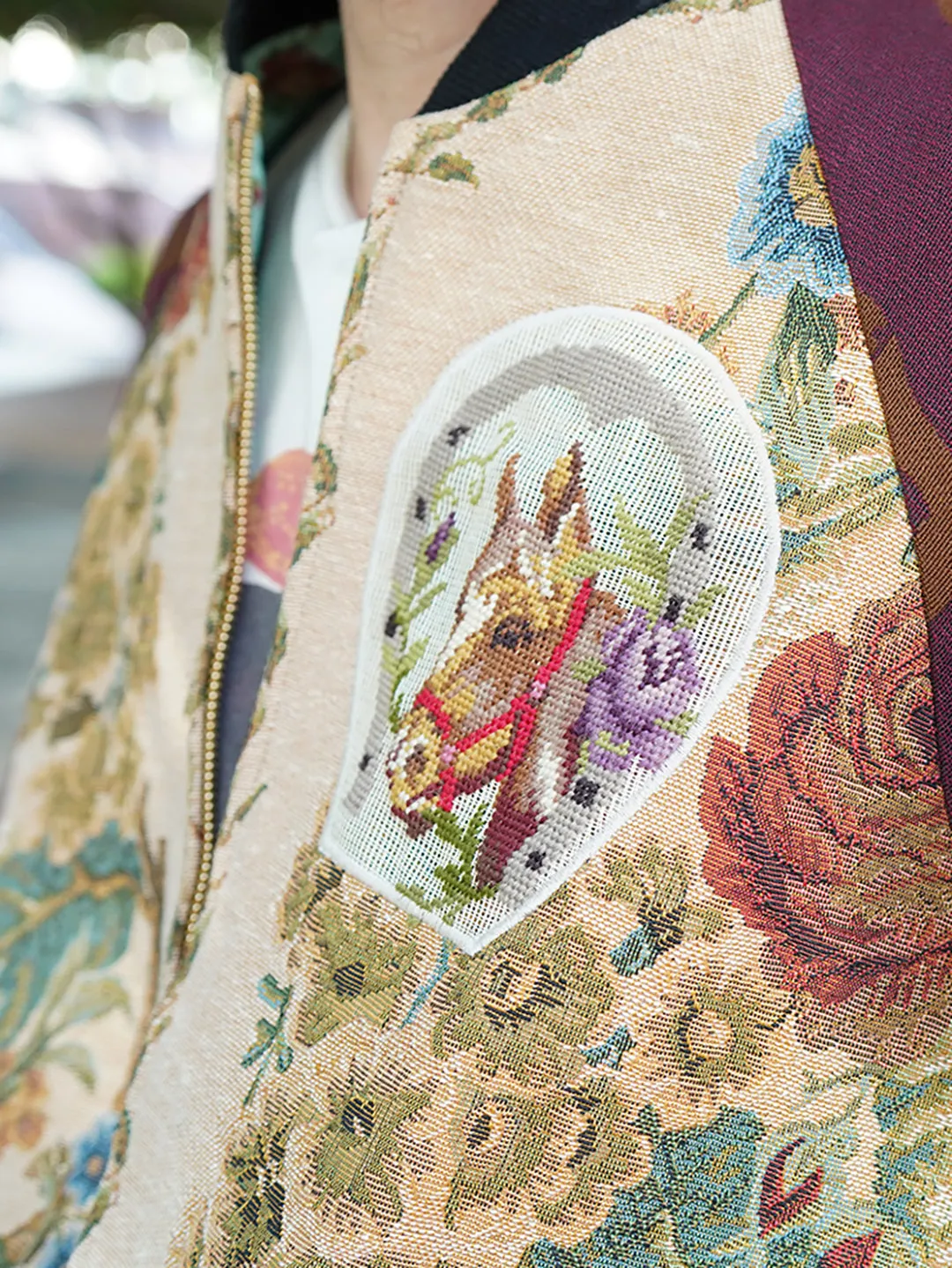 Unlogical Poem Flower Velvet Embroidery Patchwork Red Souvenir Jacket