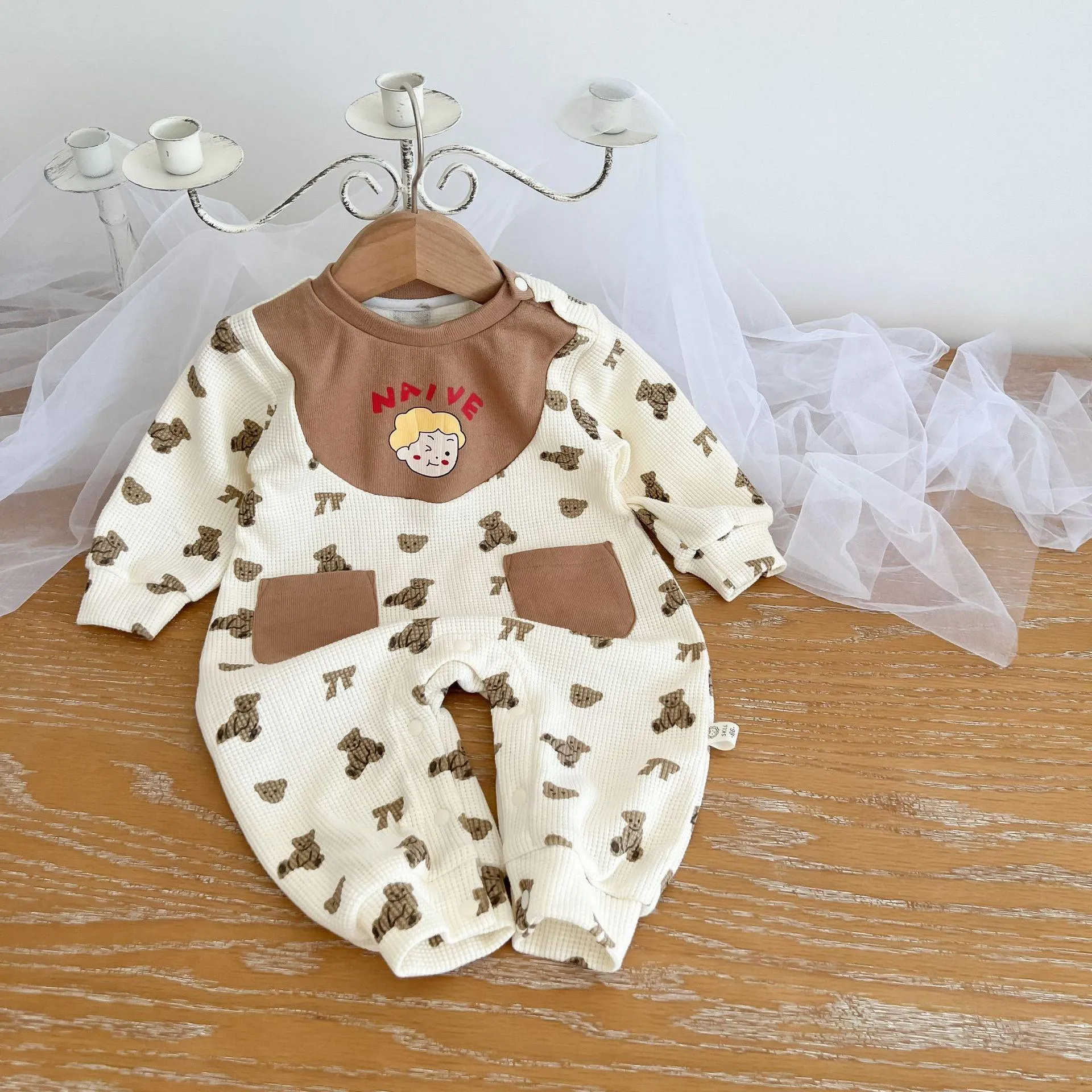 Waffle Bear Cute Pocket Bodysuit