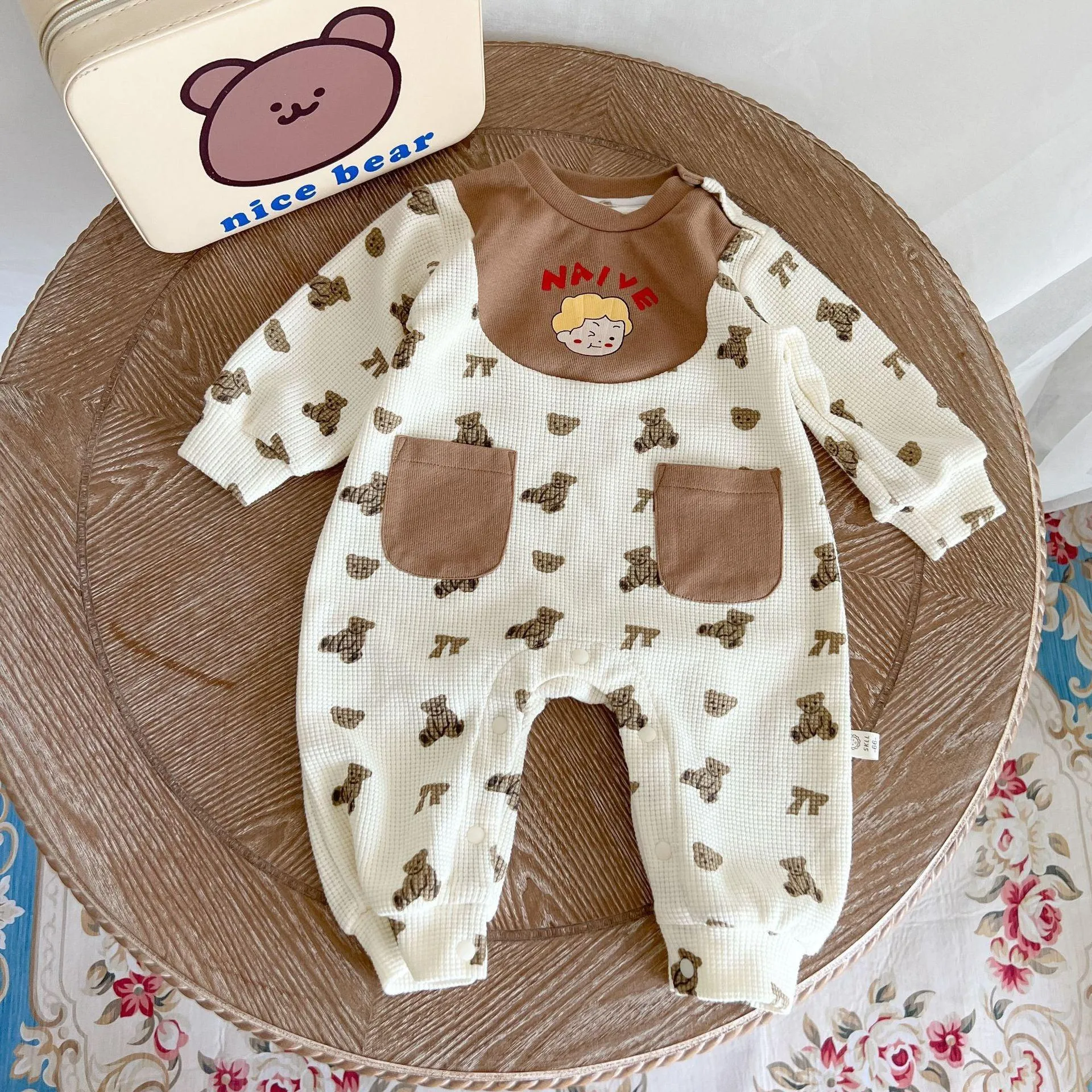 Waffle Bear Cute Pocket Bodysuit