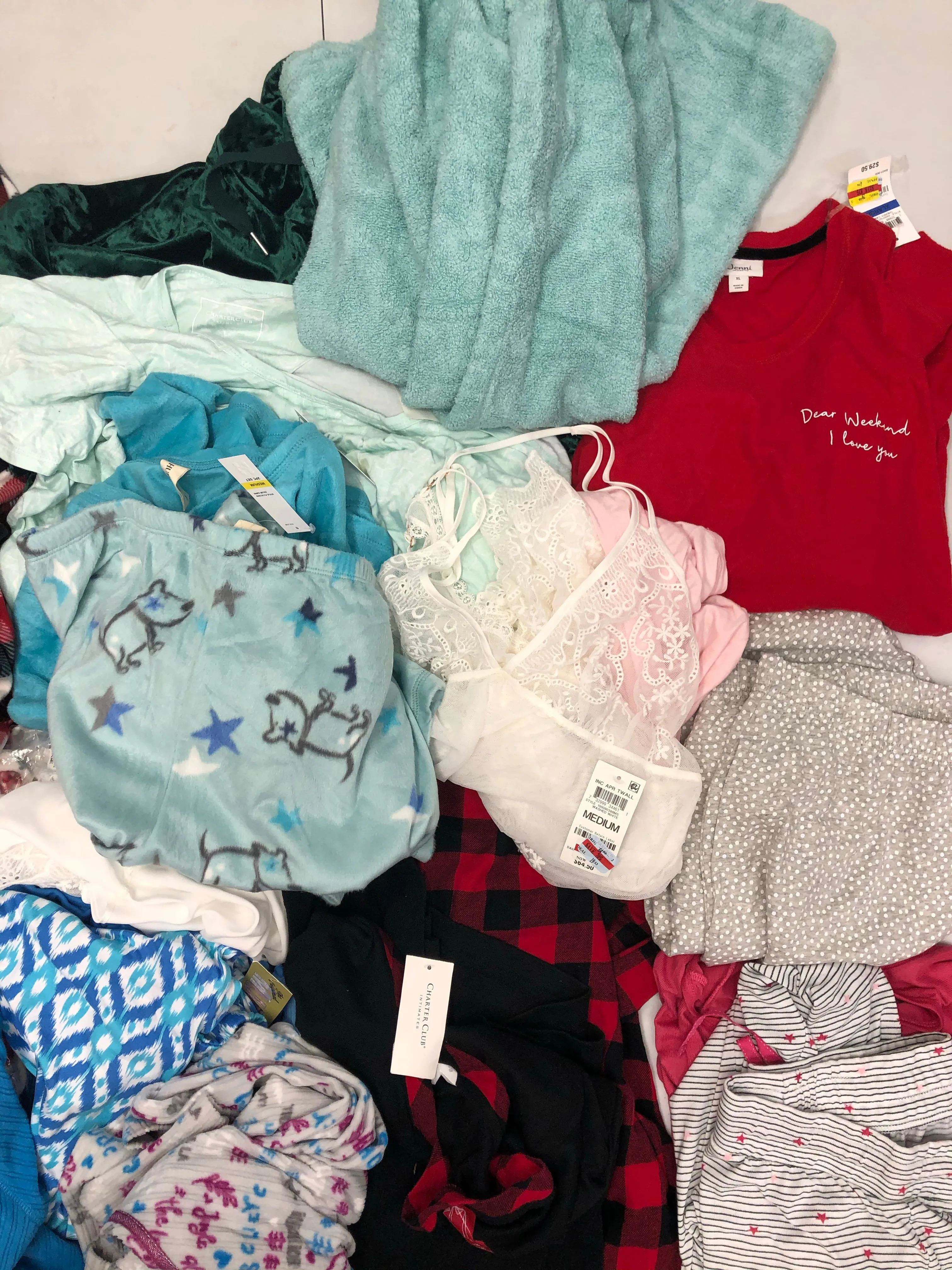 Women's Clothing Pajama Wholesale Lot, Hue, Hanes, Family PJS, Charter Club, Dream Lounge, Muk Luks, and more, 15 Units, Shelf Pulls, MSRP $735.48